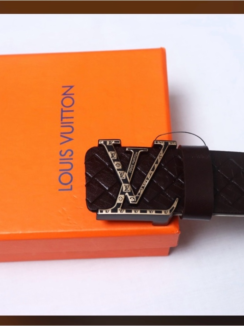 Louis Vuitton Brown Quilted Leather Belt with Gold LV Buckle